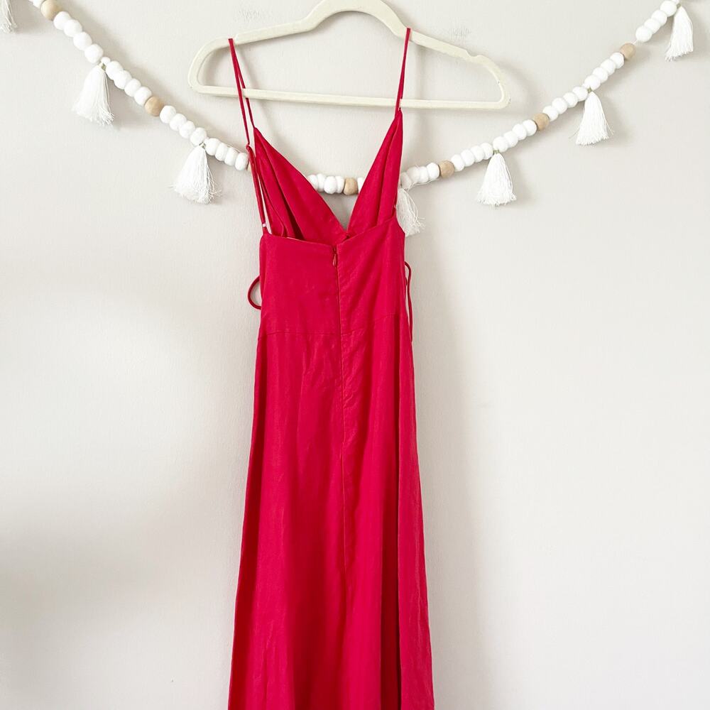 Farm Rio Linen-Blend Lace Up Midi Dress Fit & Flare Corset Glam Red Size Small - Picture 11 of 12